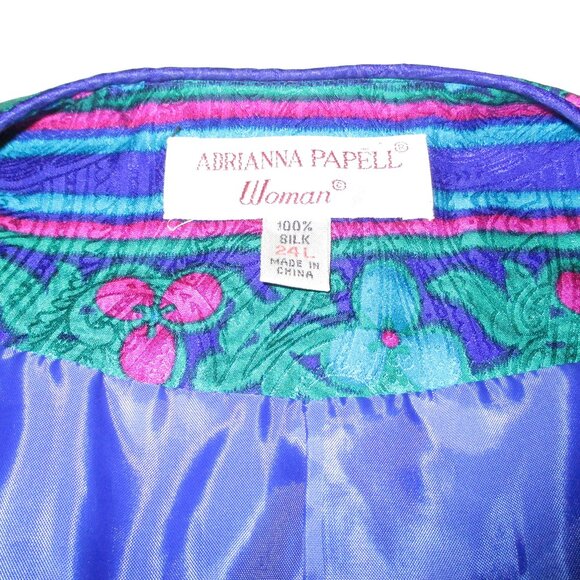 ADRIANNA PAPÉLL Purple Jewel Tone Floral Pattern Vintage Silk Jacket - Picture 5 of 5